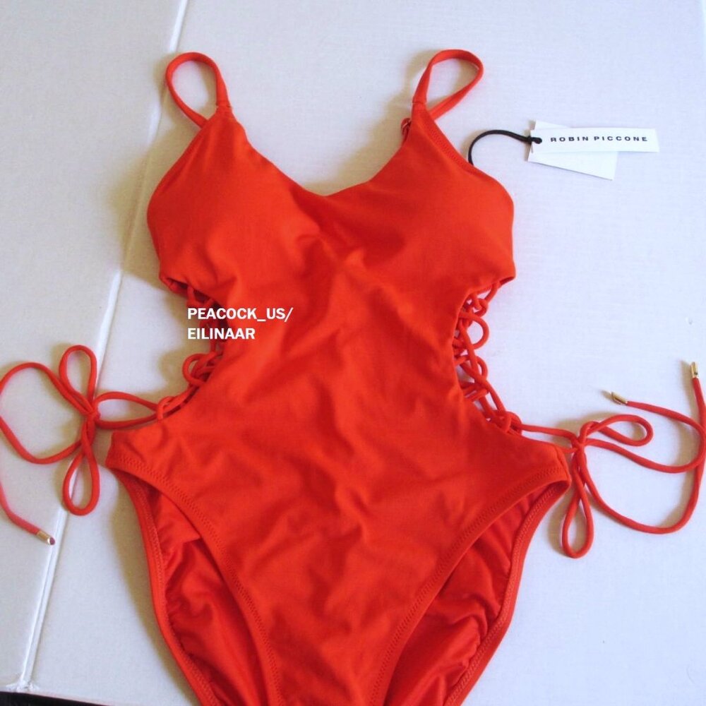 Robin Piccone Aubrey Lace-up One-Piece Swimsuit Size 12 Persimmon $188 NWT - Picture 5 of 12